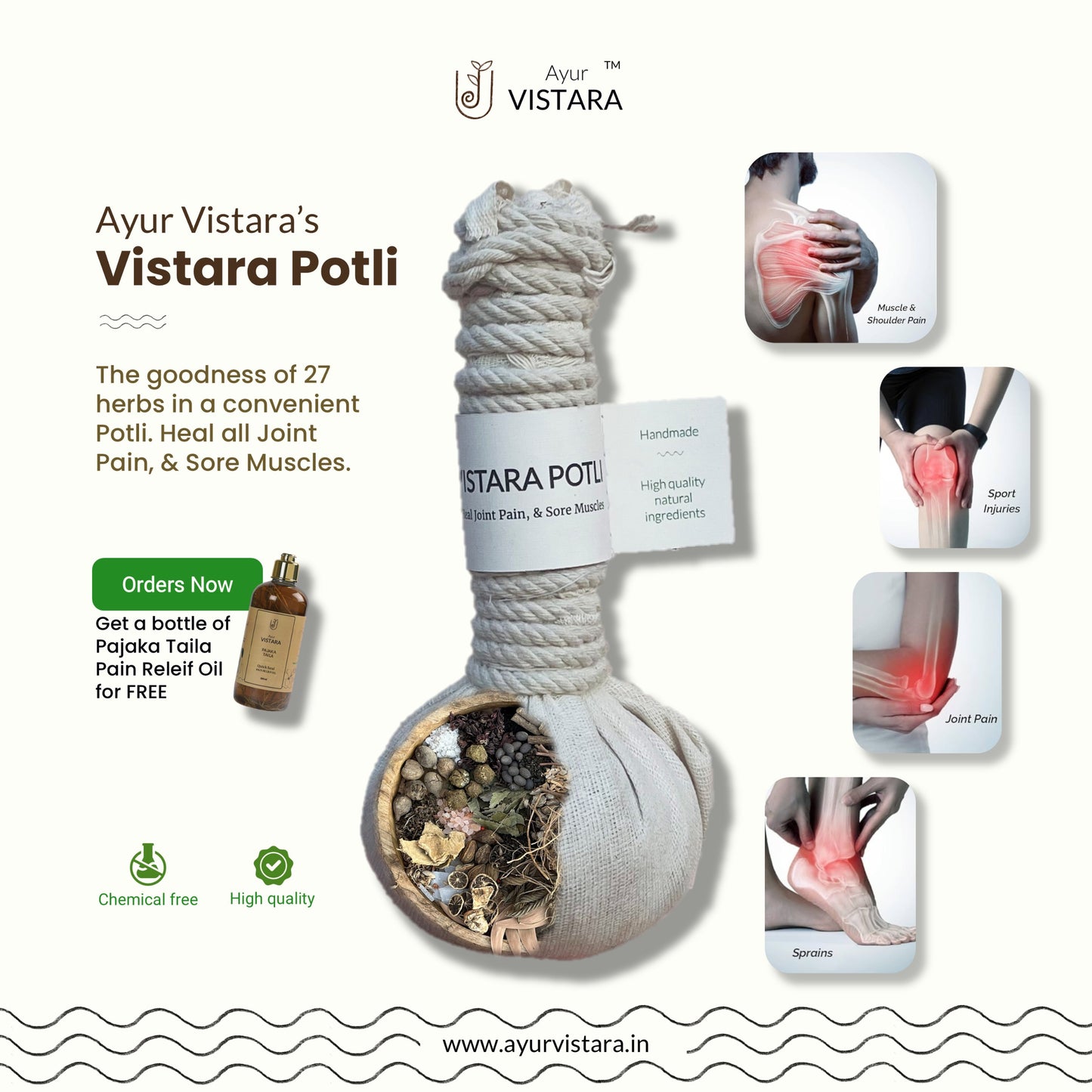 Ayurvedic Pain Relief Potli by Ayur Vistara {Get Free Vistara Pain Relief Oil}